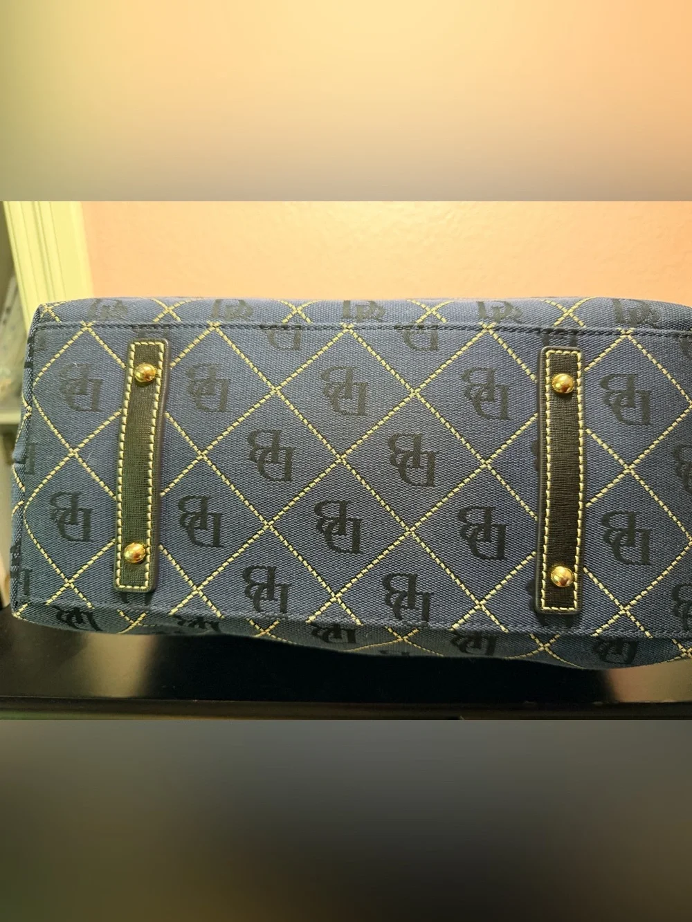 Dooney & Bourke Navy DB Logo Hobo with Gold Hardware Accent
